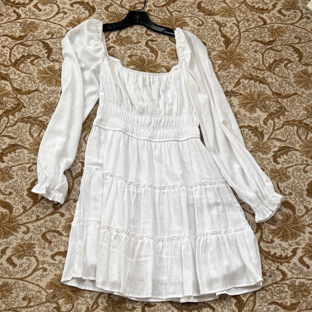 Trixxi White Long Sleeve Tiered Mini Dress